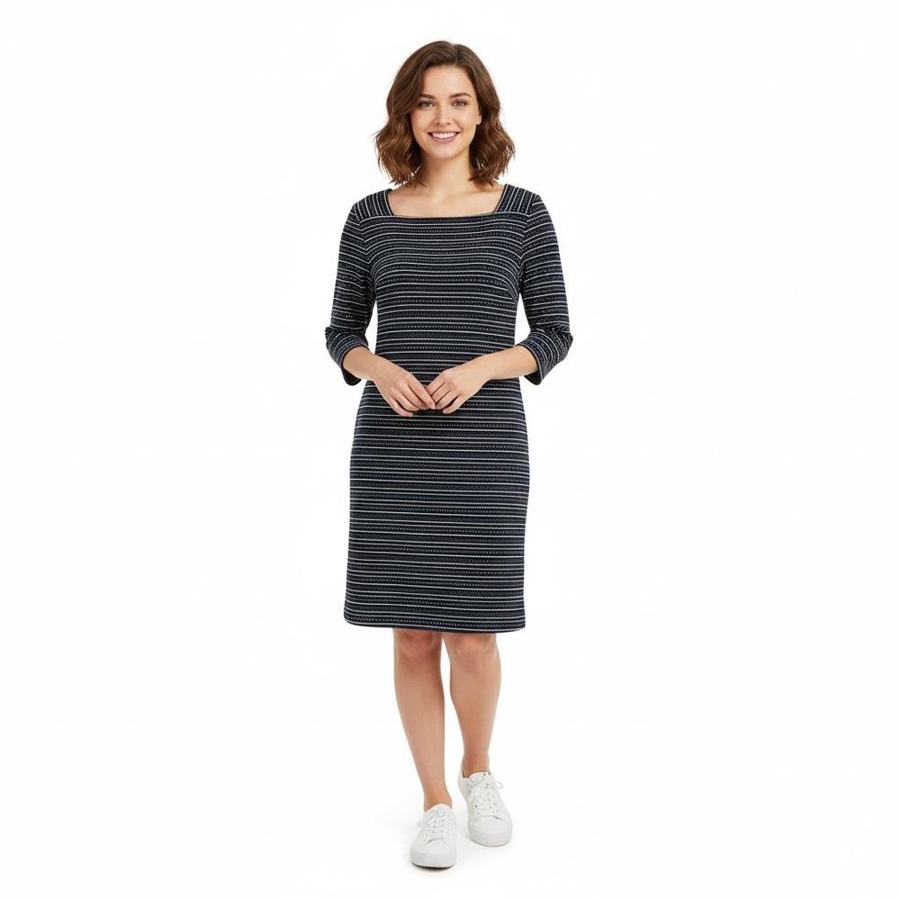LOFT Dress Size 14 Blue And White Stripes Shift Dress Casual‎ Versatile Nautical
